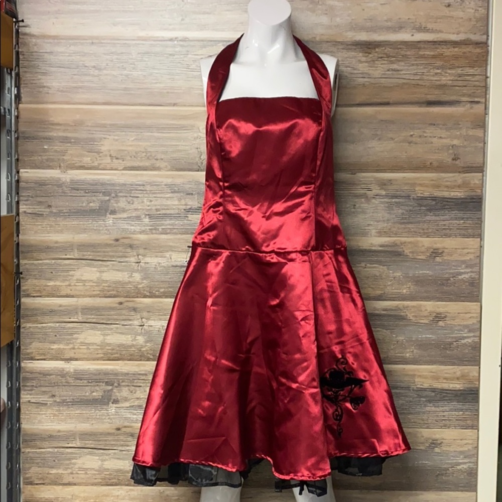 Capes & Canes Burgundy Satin Dress w/Pimp Skull G6
